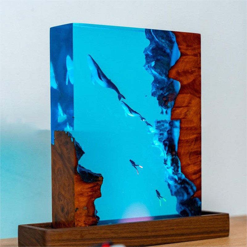 Creative Wood Epoxy Resin Whale Underwater World Small Night Lamp Real - Bellarte Enchanté Creative Wood Epoxy Resin Whale Underwater World Small Night Lamp Real